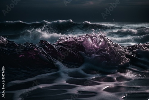 Dark purple undulating waves. Generative AI