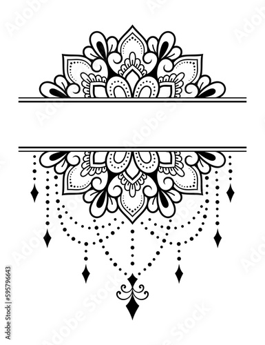 Frame in eastern tradition. Stylized with henna tattoos decorative pattern for decorating covers for book, notebook, casket, magazine, postcard and folder. Flower border in mehndi style.