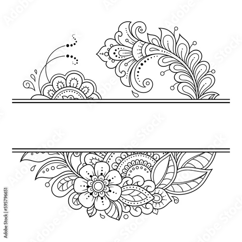 Frame in eastern tradition. Stylized with henna tattoos decorative pattern for decorating covers for book, notebook, casket, magazine, postcard and folder. Flower border in mehndi style.