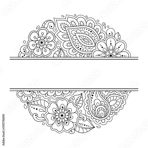 Frame in eastern tradition. Stylized with henna tattoos decorative pattern for decorating covers for book, notebook, casket, magazine, postcard and folder. Flower border in mehndi style.