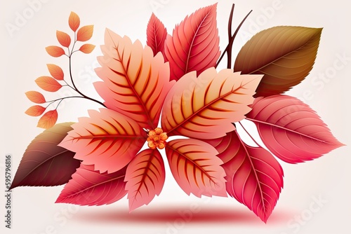vibrant red flower with lush green leaves against a plain white background. Generative AI
