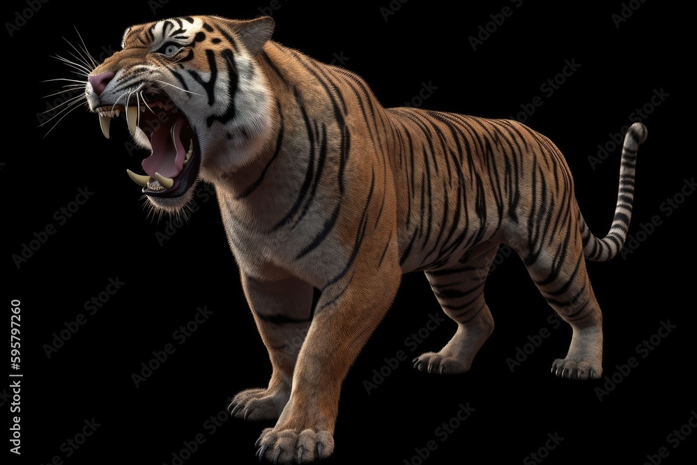 roaring tiger with its mouth wide open. Generative AI