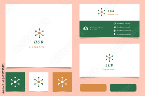 Hub logo design with editable slogan. Branding book and business card template.