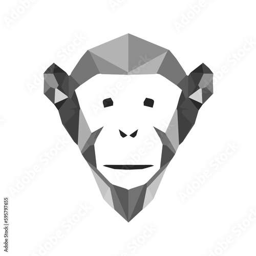 Polygonal monkey head in grey tones on white background
