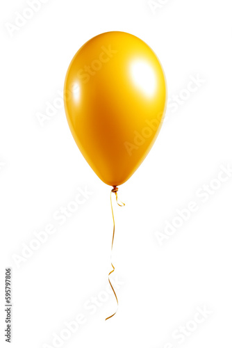 Yellow balloon with long string isolated on white