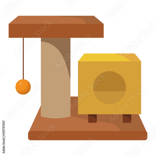 A cat's scratching post with a house. vector isolated illustration