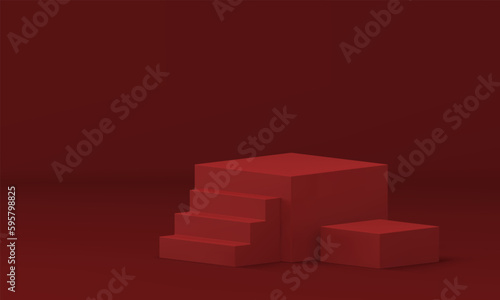 Red 3d podium level stairs basic construction growth career opportunity realistic vector