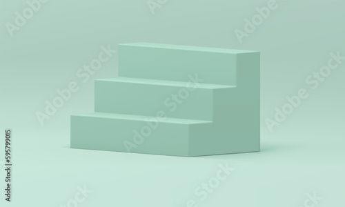 3d stairs green geometric steps podium for climbing progress achievement platform realistic vector