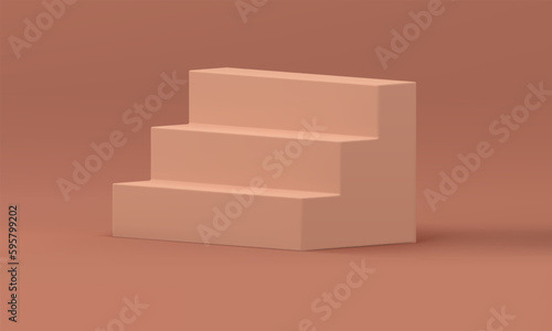 3d staircase ladder brown pedestal step structure achievement success grow realistic vector