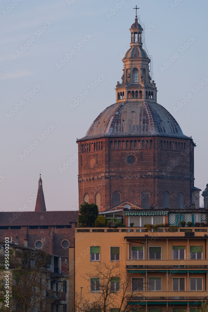 Duomo di Pavia (Pavia Cathedral) in Pavia at sunset, Lombardy, italy.