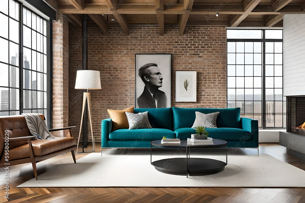 View of Interior design of an industrial living room that embraces the raw ...