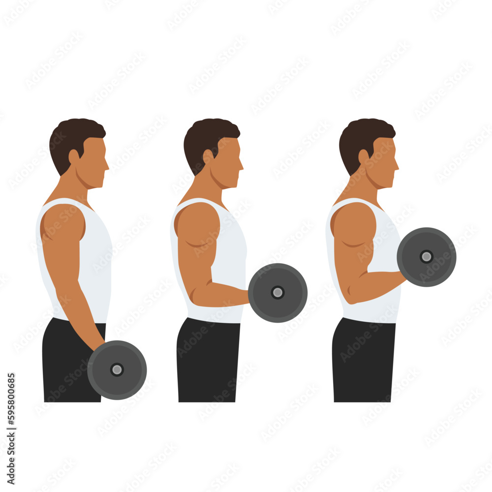 Man doing Barbell drag bicep curls exercise. 21 bicep exercise. 7 Steps ...