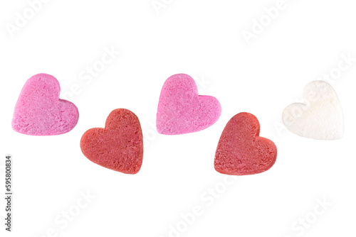 Sugar hearts isolated on a transparent background.