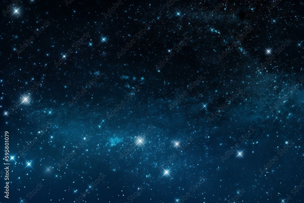 Background graphic of a dreamy blue starry sky with sparkling stars. Generative AI