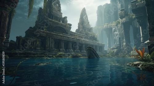 The legendary lost city of Atlantis, with its tales of a utopian society and advanced knowledge, continues to spark the curiosity and imagination of people worldwide. Generated by AI. © Кирилл Макаров