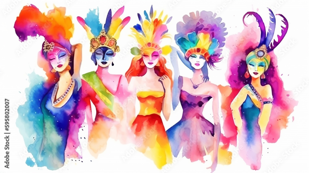 Obraz premium Carnival banner with funny character in fancy dress on stilts. illustration generative ai