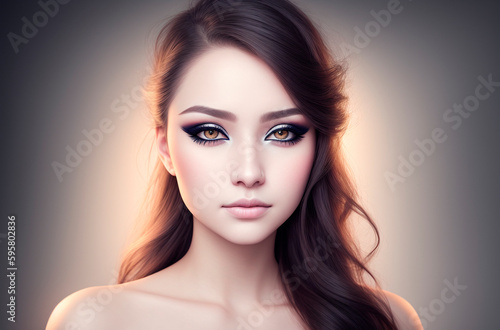 Close-up portrait of beautiful young woman. Generative AI.