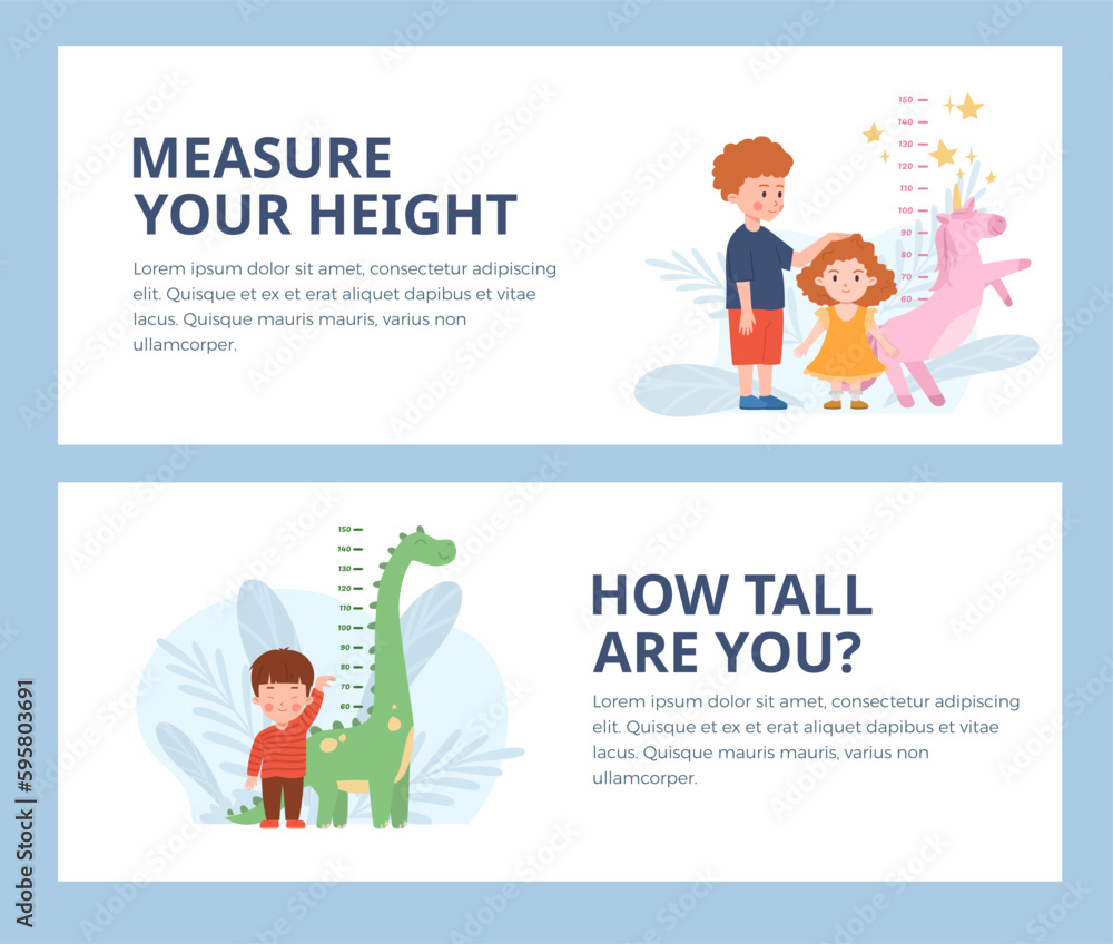 Set of website banner templates about height measure flat style Set of website banner templates about height measure flat style