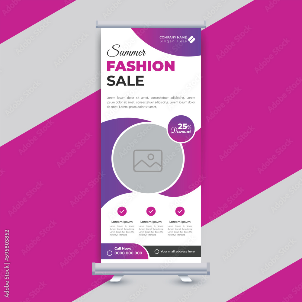 Fototapeta premium Fashion sale roll up banner template or cover design with horizontal layout