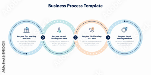 Modern business process template with four colorful stages. Flat diagram with minimalistic icons.