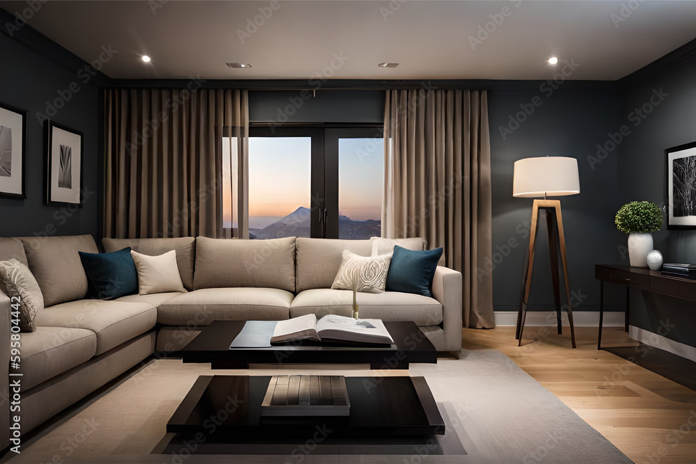 The interior design of a living room that's perfect for a movie lover, with comfortable seating and a large screen for watching films | Generative AI The interior design of a living room that's perfect for a movie lover, with comfortable seating and a large screen for watching films | Generative AI