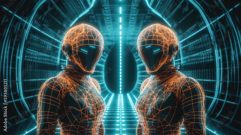 Futuristic Figures in Suits, Redscale Film Style, Dark Yellow and White, Futuristic Settings, Mirror Rooms, Generative AI Illustration Futuristic Figures in Suits, Redscale Film Style, Dark Yellow and White, Futuristic Settings, Mirror Rooms, Generative AI Illustration