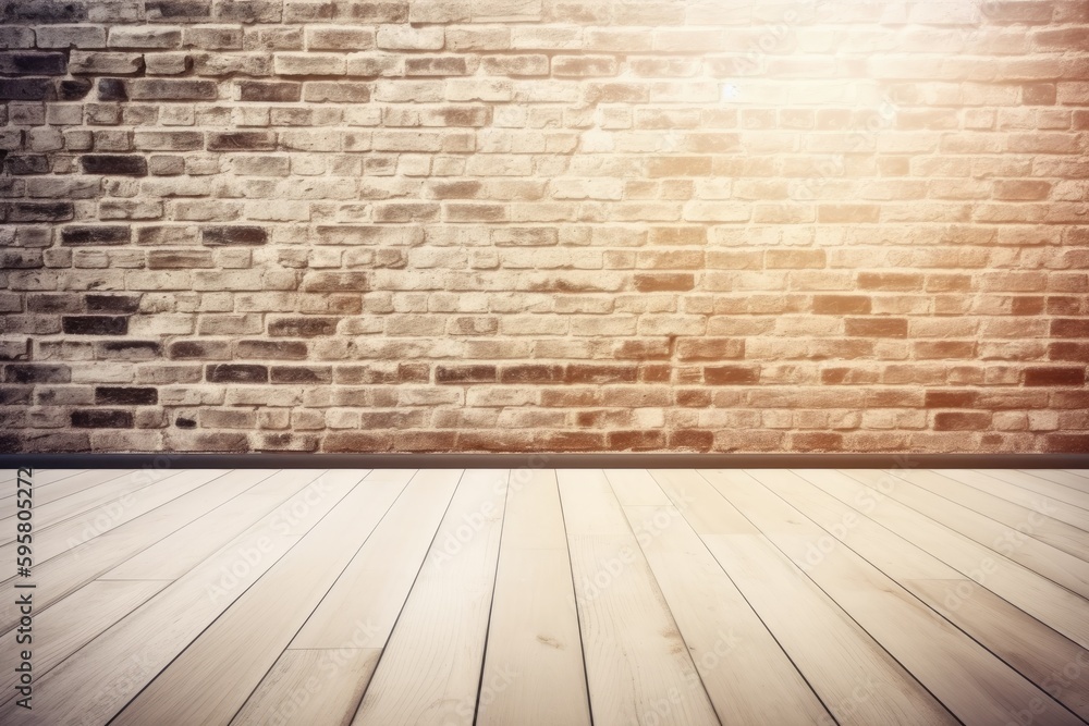 Fototapeta premium Brick Wall with a Wooden Floor. Generative AI