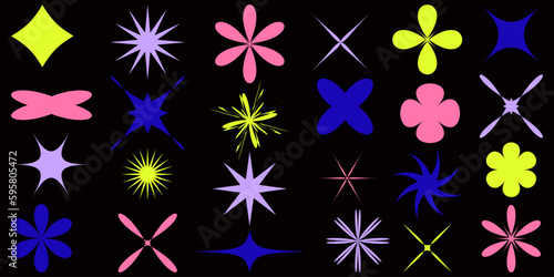 Shape set y2k style for banner. Y2k aesthetic.Shape set y2k style for decoaration.Trendy geometric forms.Simple shapes.Shape set y2k style for poster.Trendy 90s.