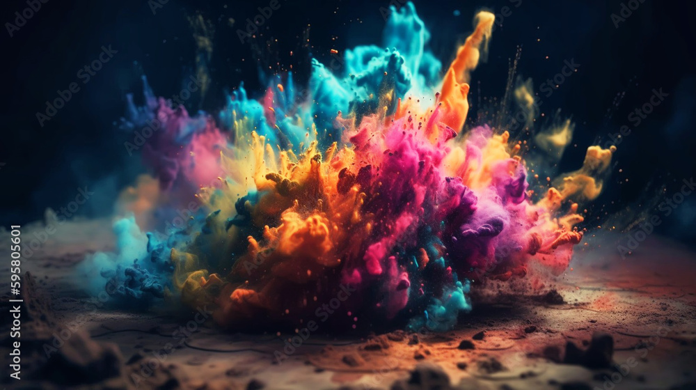 Clouds of colorfull holy powder. Generative AI