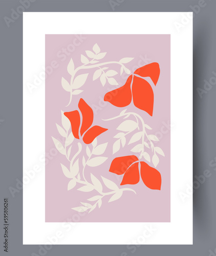 Still life flowers curly plant wall art print. Wall artwork for interior design. Contemporary decorative background with plant. Printable minimal abstract flowers poster.