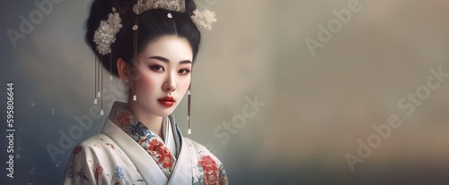 Fotografia The geisha painting is a breathtaking portrayal of her beauty and elegance, capturing the symbol of her character with remarkable precision and skill