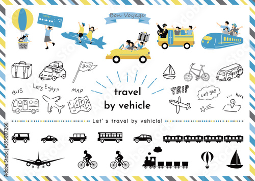 乗り物で旅行を楽しむ人達