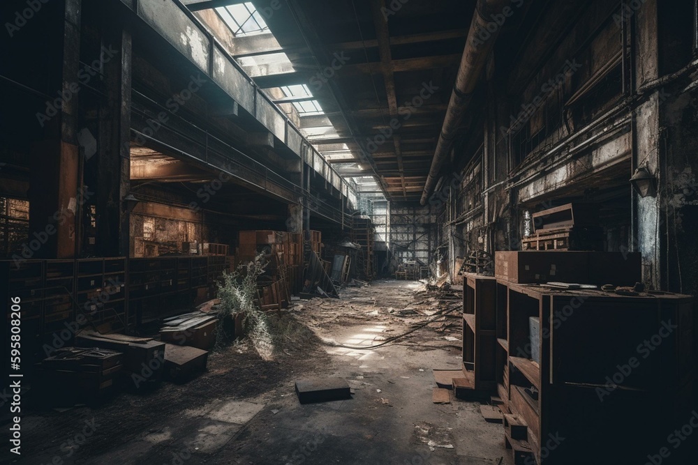 Abandoned industrial space. Generative AI
