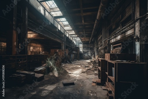 Abandoned industrial space. Generative AI