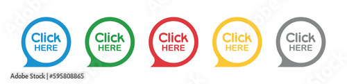 click here sign on white background	