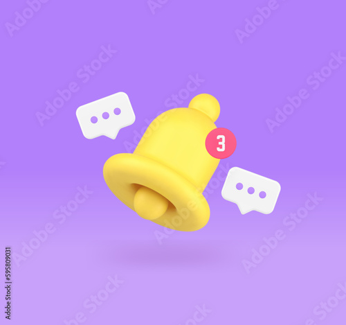 Chat message ring bell notification incoming email electronic mail inbox mailbox 3d icon vector