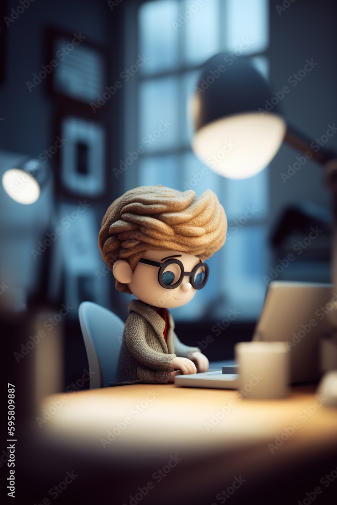 Cute Felt Man Working in the Office,created with Generative AI tecnology. Cute Felt Man Working in the Office,created with Generative AI tecnology.