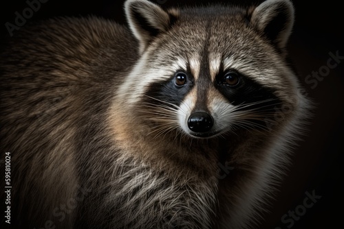 portrait of a raccoon on a black background, studio shot. Generative AI © LAYHONG