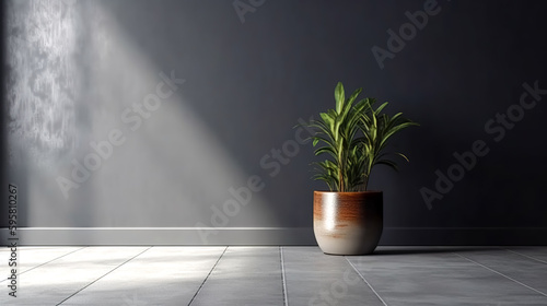 Home plant in a pot against a gray wall, generative AI.