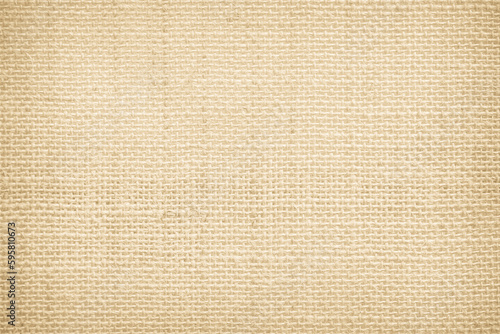 Jute hessian sackcloth canvas woven texture pattern background in light beige cream brown color blank empty 