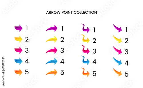 Colorful bullet arrow point number collection with gradient free vector