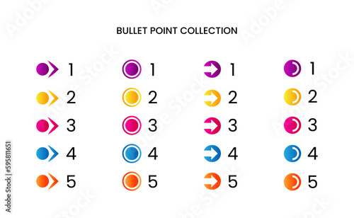 Colorful bullet point number collection with gradient free vector photo