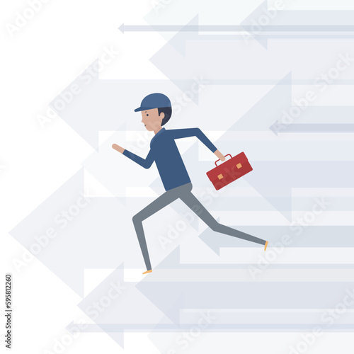 急いで駆けつける作業服の男のイラスト素材｜mayucolor03