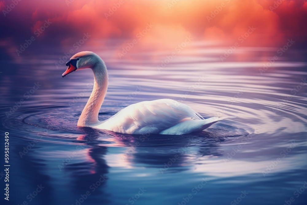 Fototapeta premium Swan On The Sea Generative AI