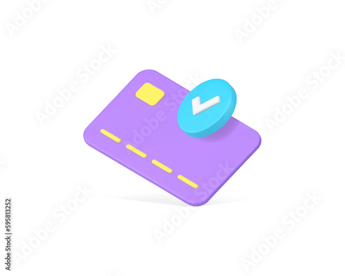 Credit debit card success payment financial transaction complete 3d icon realistic vector