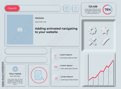 neumorphic dashboard ui kit. admin panel template with infographic elements