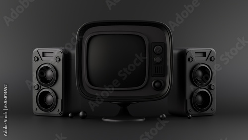 Wallpaper Mural 3D rendering gold vintage retro black television, mockup tv design, Illustration background design, template for website banner, poster, or card. Torontodigital.ca