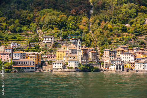Lake Como in Italy. Natural landscape with mountains and blue lake