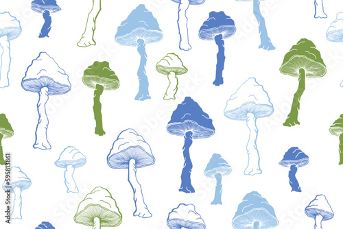 Amanita choky inedible mushrooms seamless pattern vector illustration. photo