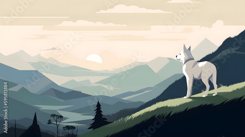 wolf in the mountains. Generative AI. vector graphics